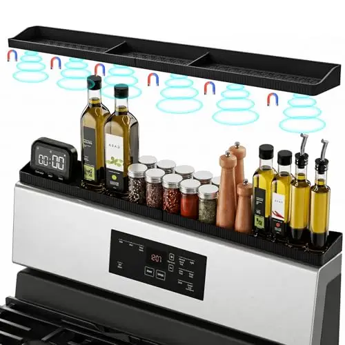 30" Magnetic Stove Top Shelf, Silicone Over the Stove Spice Rack Organizer
